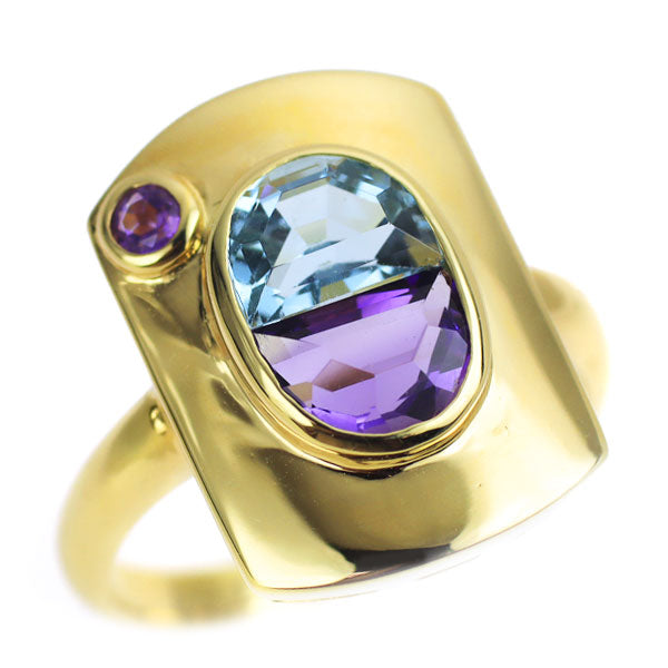 K18YG アメジスト ブルートパーズ リング