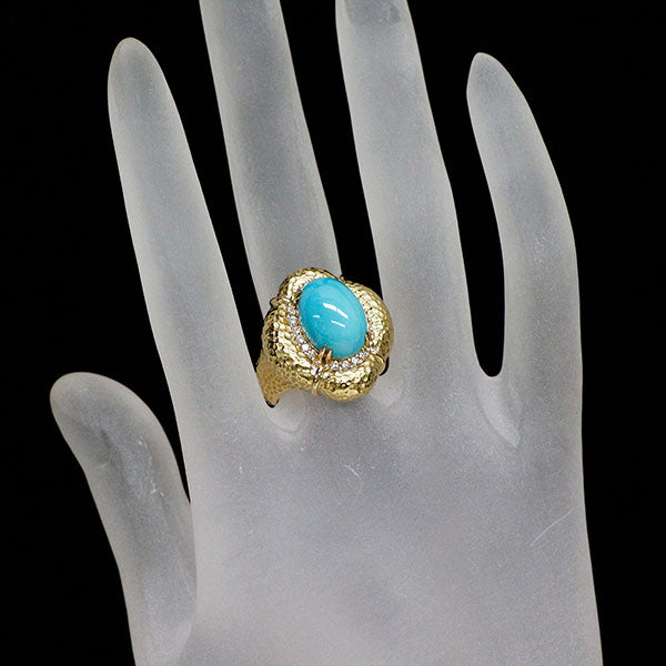 K18YG トルコ石 ダイヤモンド リング 6.248ct D0.244ct