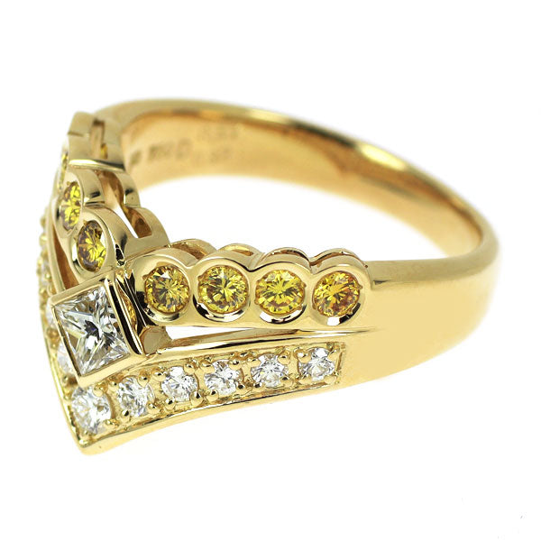 ポーラ K18YG プリンセスカット / ラウンドブリリアントカット カラーレス / イエローダイヤモンド リング 0.57ct YD0.32ct