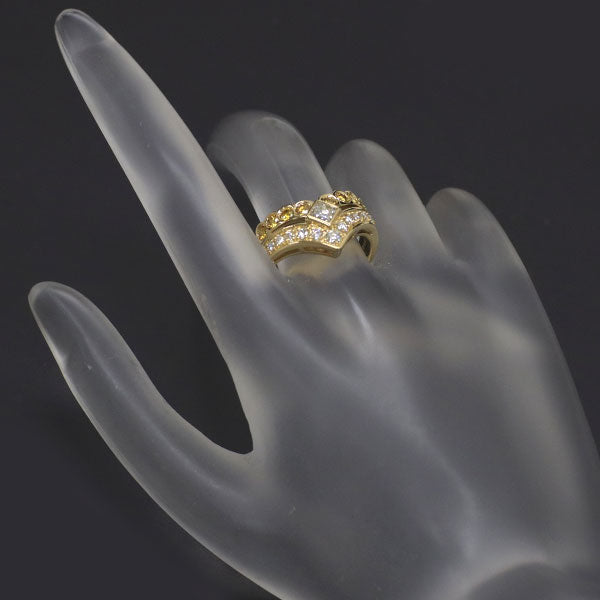 ポーラ K18YG プリンセスカット / ラウンドブリリアントカット カラーレス / イエローダイヤモンド リング 0.57ct YD0.32ct