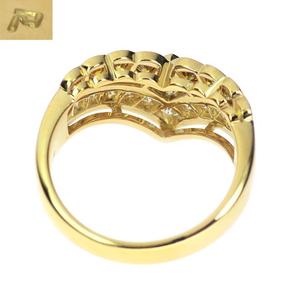 ポーラ K18YG プリンセスカット / ラウンドブリリアントカット カラーレス / イエローダイヤモンド リング 0.57ct YD0.32ct