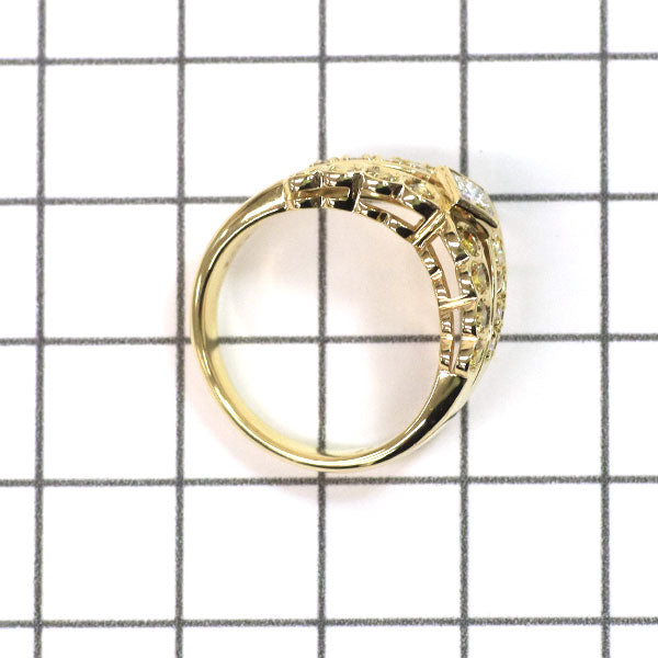 ポーラ K18YG プリンセスカット / ラウンドブリリアントカット カラーレス / イエローダイヤモンド リング 0.57ct YD0.32ct