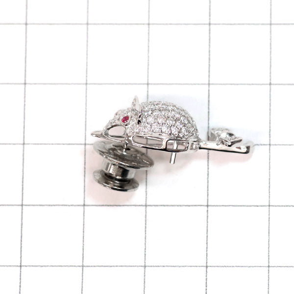 クイーン K18WG ルビー ダイヤモンド ピンブローチ D0.85ct ネズミ