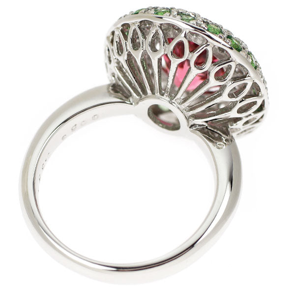 Pt900 ピンクトルマリン グリーンガーネット ダイヤモンド リング 2.57ct G0.555ct D0.63ct