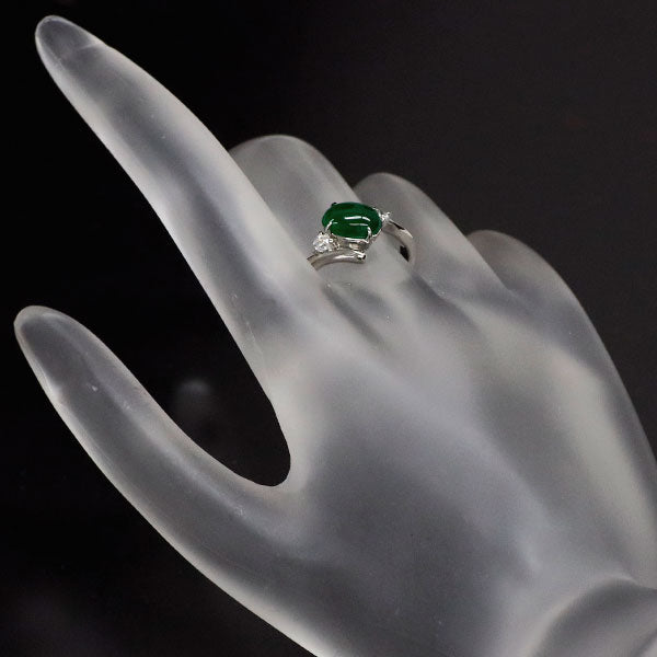Pt900 翡翠 ダイヤモンド リング 1.52ct D0.13ct