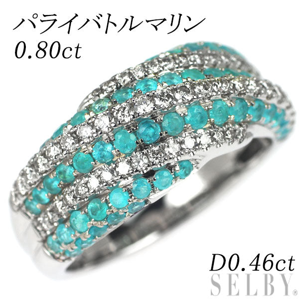 K18WG パライバトルマリン ダイヤモンド リング 0.03ct D0.51ct