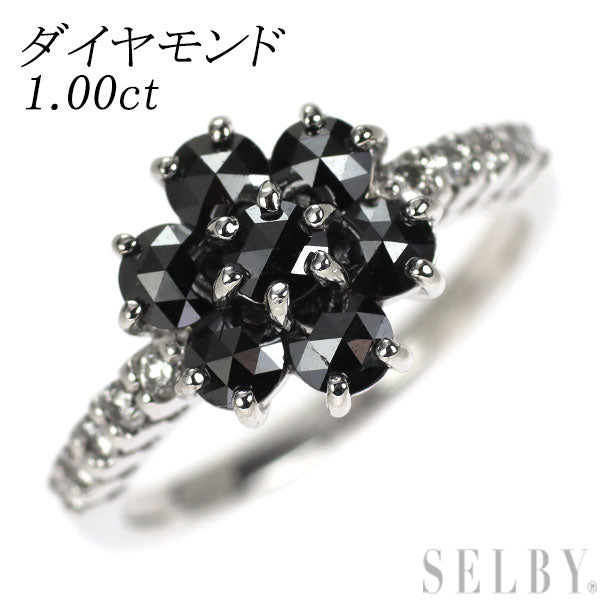 K18WG ローズカットブラック/カラーレス ダイヤモンド リング 1.00ct  