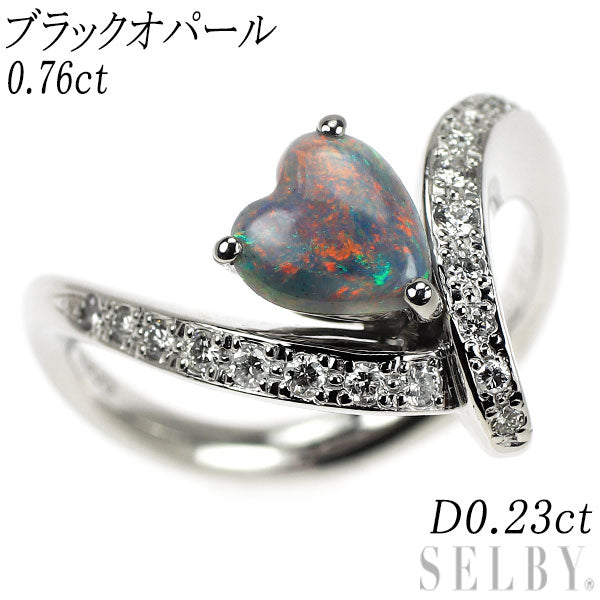 pt900リング ハート型オパール 　ダイヤモンド Pt900 ハートシェイプ ブラック オパール ダイヤモンド リング