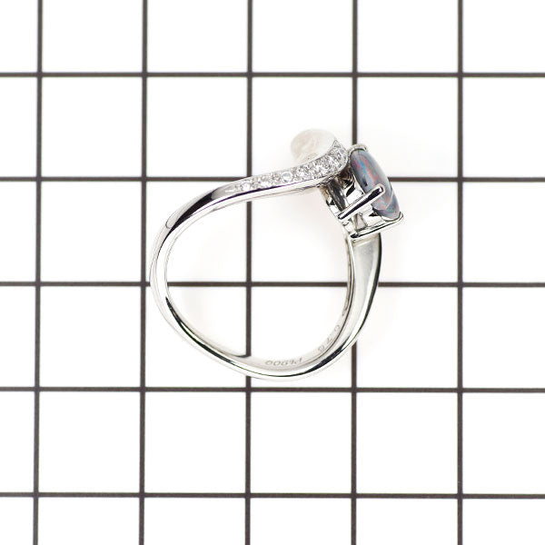 Pt900 ハートシェイプ ブラック オパール ダイヤモンド リング 0.76ct D0.23ct