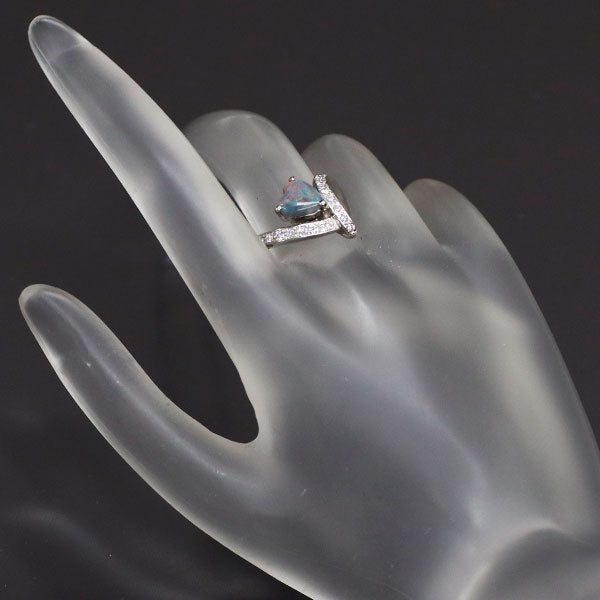 Pt900 ハートシェイプ ブラック オパール ダイヤモンド リング 0.76ct D0.23ct