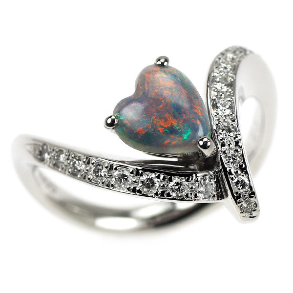 Pt900 ハートシェイプ ブラック オパール ダイヤモンド リング 0.76ct D0.23ct