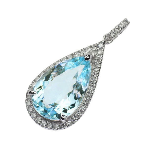 K18WG アクアマリン ダイヤモンド ペンダントトップ 2.25ct 0.16ct