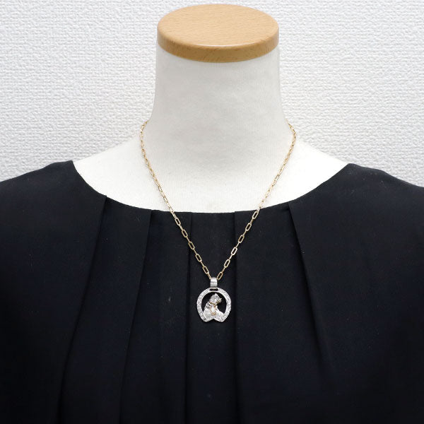 希少 Pt900/K18YG ホースヘッドカット ダイヤモンド ペンダントネックレス 0.90ct D0.50ct 馬蹄