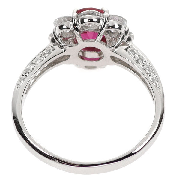 Pt900 ビルマ産 ルビー ダイヤモンド リング 1.10ct D1.08ct フラワー