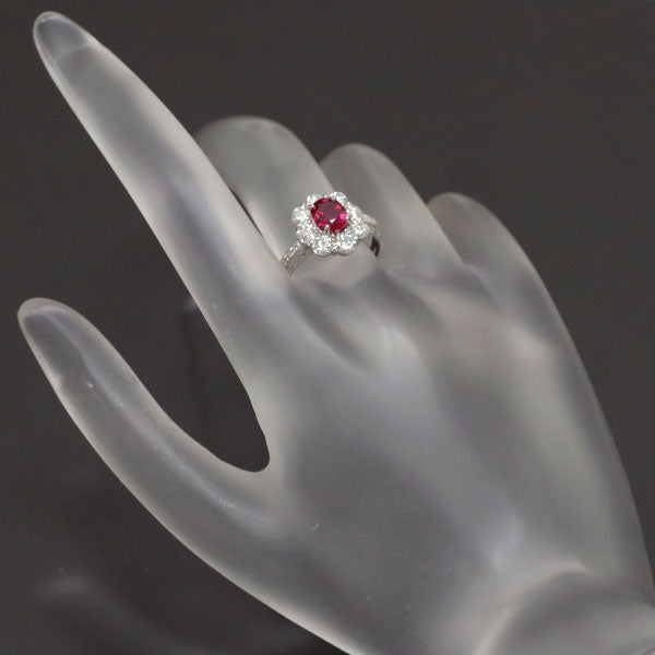 Pt900 ビルマ産 ルビー ダイヤモンド リング 1.10ct D1.08ct フラワー