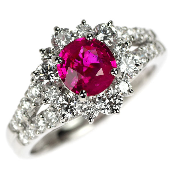 Pt900 ビルマ産ルビー ダイヤモンド リング 1.10ct D1.06ct