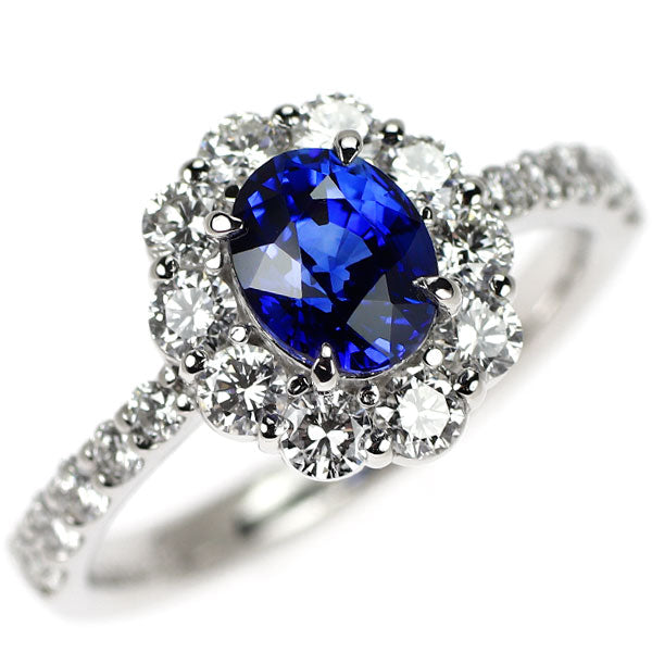 Pt900 マダガスカル産 ロイヤルブルーサファイア ダイヤモンド リング 1.27ct D0.85ct