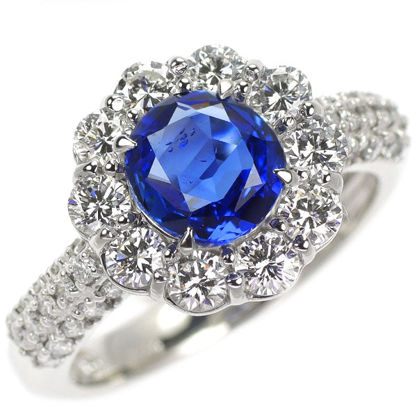 Pt900 ビルマ産 非加熱サファイア ダイヤモンド リング 1.46ct D1.04ct