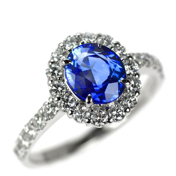 Pt900 スリランカ産 非加熱コーンフラワーサファイア ダイヤモンド リング 1.55ct D0.63ct