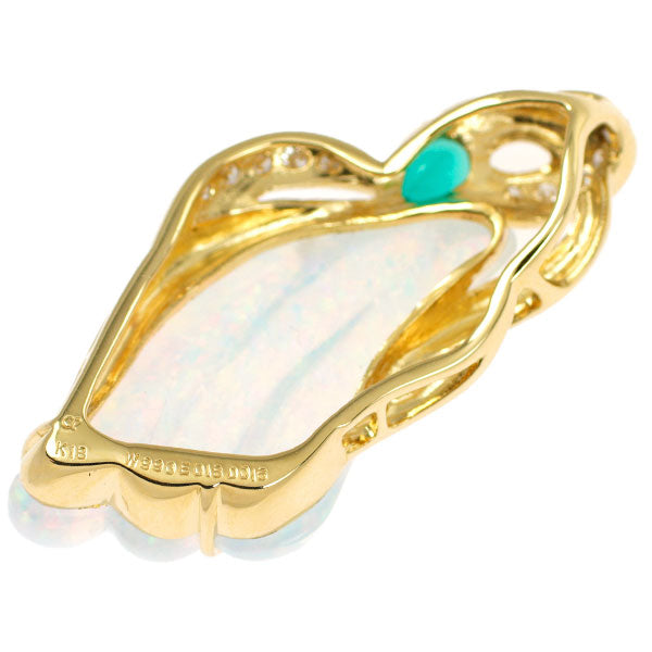 クレサンベール K18YG 再結晶オパール/エメラルド ダイヤモンド ペンダントトップ 9.90ct E0.18ct D0.16ct