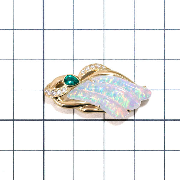 クレサンベール K18YG 再結晶オパール/エメラルド ダイヤモンド ペンダントトップ 9.90ct E0.18ct D0.16ct