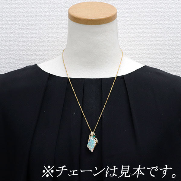 クレサンベール K18YG 再結晶オパール/エメラルド ダイヤモンド ペンダントトップ 9.90ct E0.18ct D0.16ct