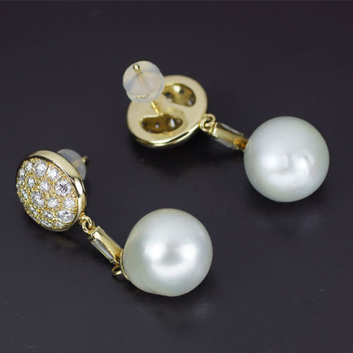 K18YG 白蝶真珠 ダイヤモンド ピアス 径約11.6mm D1.20ct 陽刻