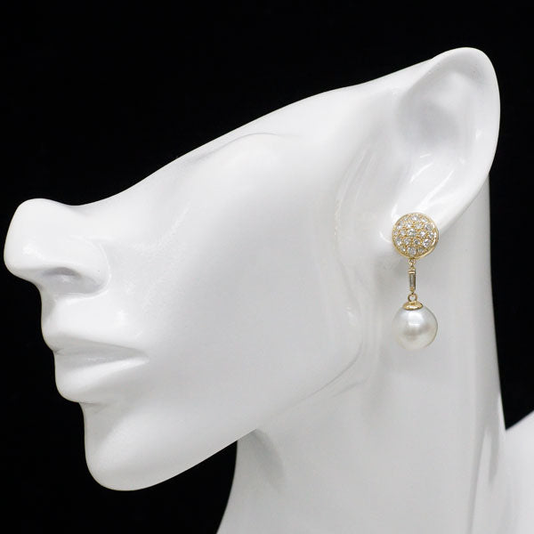 pt900 白蝶真珠 ダイヤモンド ピアス K18YG 白蝶真珠 ダイヤモンド ピアス 径約11.6mm D1.20ct 陽刻