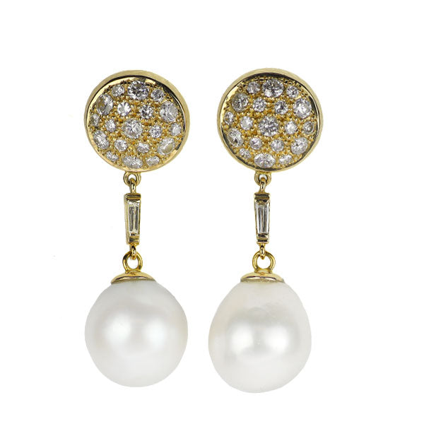 K18YG 白蝶真珠 ダイヤモンド ピアス 径約11.6mm D1.20ct 陽刻