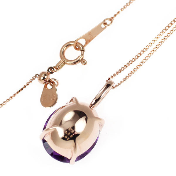 K18PG チェッカーカット アメジスト ダイヤモンド ペンダントネックレス 3.55ct D0.02ct