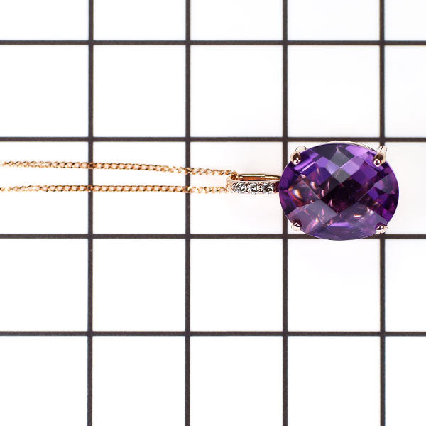 K18PG チェッカーカット アメジスト ダイヤモンド ペンダントネックレス 3.55ct D0.02ct
