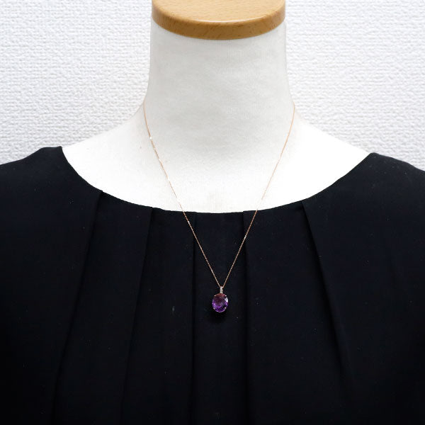 K18PG チェッカーカット アメジスト ダイヤモンド ペンダントネックレス 3.55ct D0.02ct