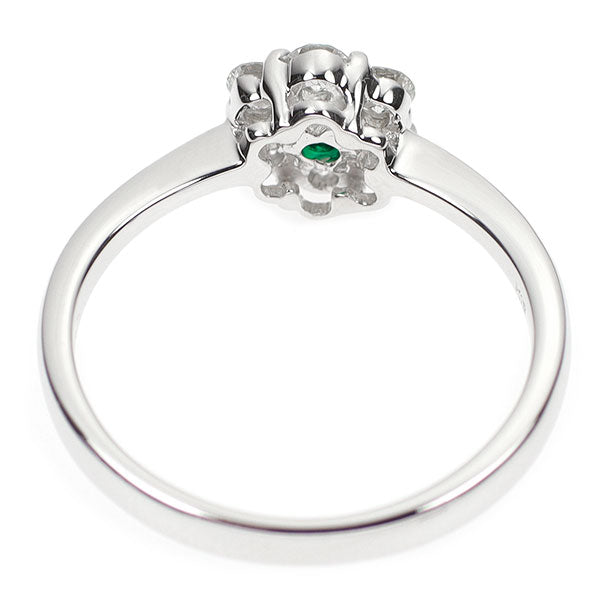 K18WG エメラルド ダイヤモンド リング 0.06ct D0.38ct フラワー