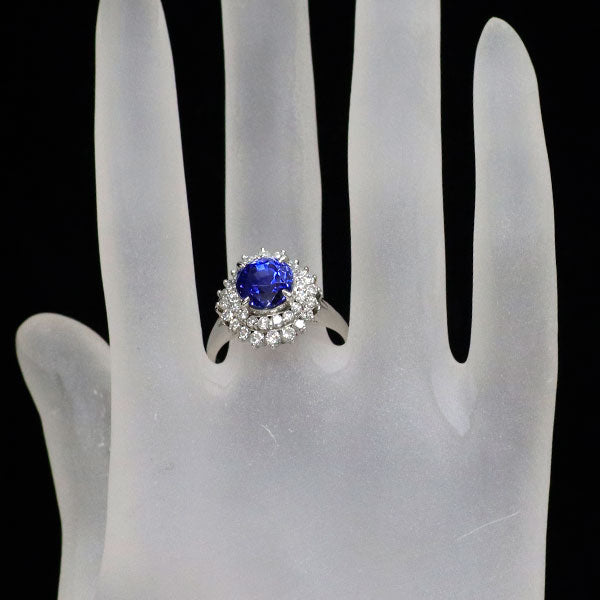 Pt900 スリランカ産 非加熱サファイア ダイヤモンド リング 3.99ct D0.94ct