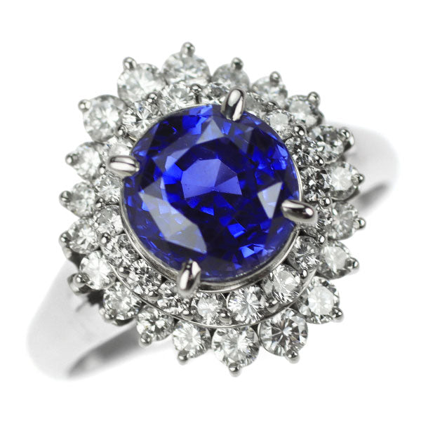 Pt900 スリランカ産 非加熱サファイア ダイヤモンド リング 3.99ct D0.94ct