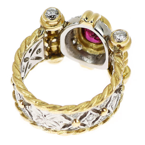 K18YG/ Pt900 ルビー ダイヤモンド リング 1.34ct D0.74ct フィレンツェ彫