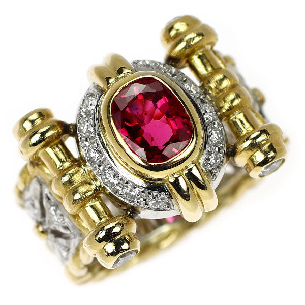K18YG/ Pt900 ルビー ダイヤモンド リング 1.34ct D0.74ct フィレンツェ彫