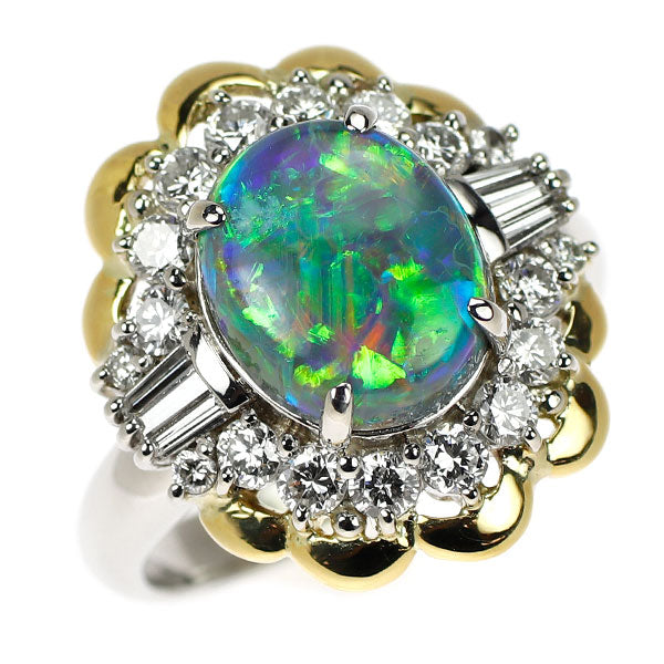 Pt900/K18YG ブラックオパール ダイヤモンド リング 2.67ct D0.85ct