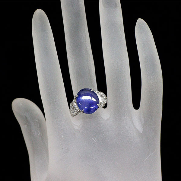 Pt900 スリランカ産 非加熱スターサファイア ダイヤモンド リング 11.85ct D0.87ct