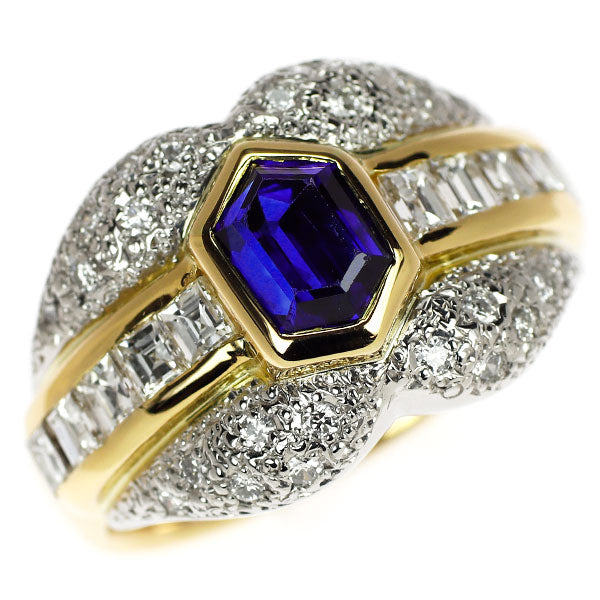 K18YG/Pt900 サファイア ダイヤモンド リング 1.21ct D0.87ct