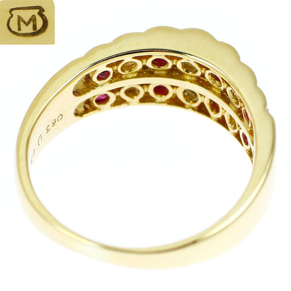 ミキモト K18YG ルビー ダイヤモンド リング 0.63ct D0.30ct