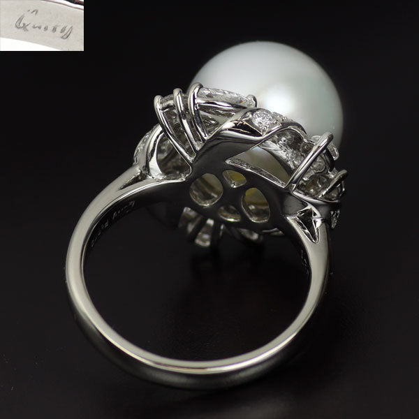 クイーン Pt950 白蝶真珠 ダイヤモンド リング 径約12.7mm D1.09ct