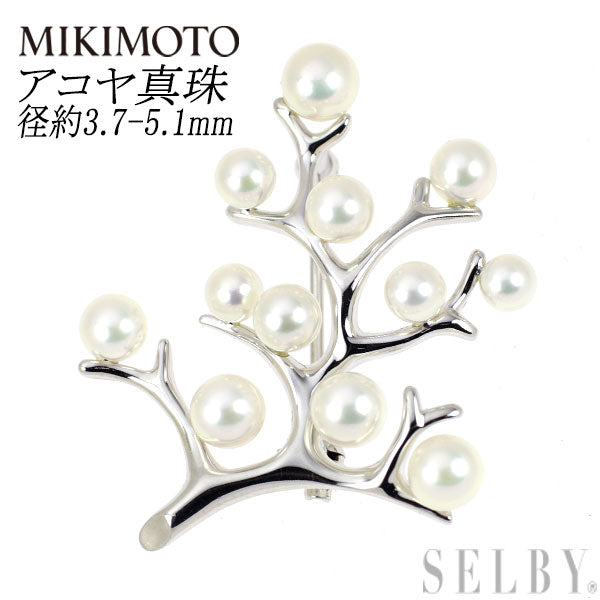 ミキモト K18WG アコヤ 真珠/パール ブローチ 径約3.7-5.1mm 植物 ツリー 木
