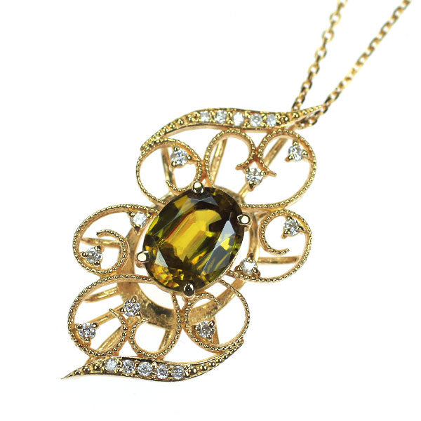 K18YG スフェーン ダイヤモンド ペンダントネックレス 1.734ct D0.16ct