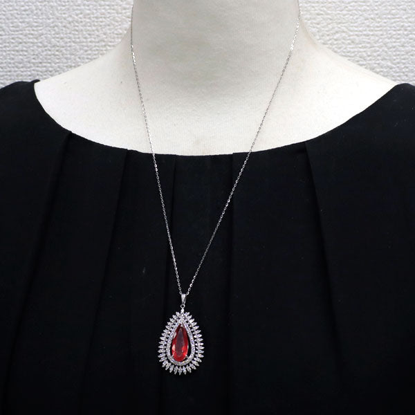 希少 K18WG 含浸ロードナイト ダイヤモンド ペンダントネックレス 7.16ct D2.10ct
