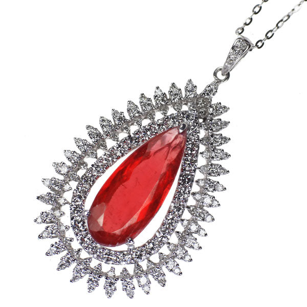 希少 K18WG 含浸ロードナイト ダイヤモンド ペンダントネックレス 7.16ct D2.10ct