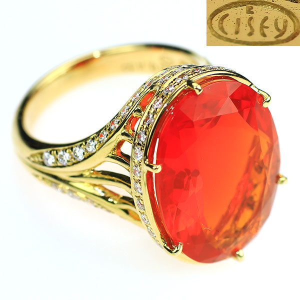 チセー K18YG ファイア オパール ダイヤモンド リング 8.436ct D0.67ct