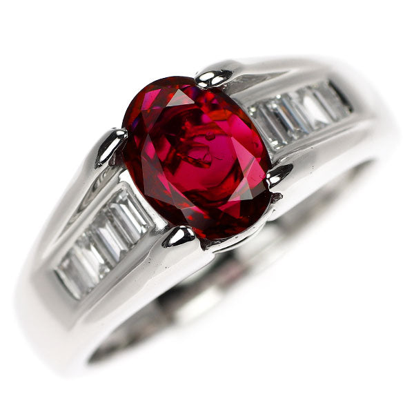 Pt900 タイ産 ピジョンブラッドルビー ダイヤモンド リング 1.37ct D0.30ct