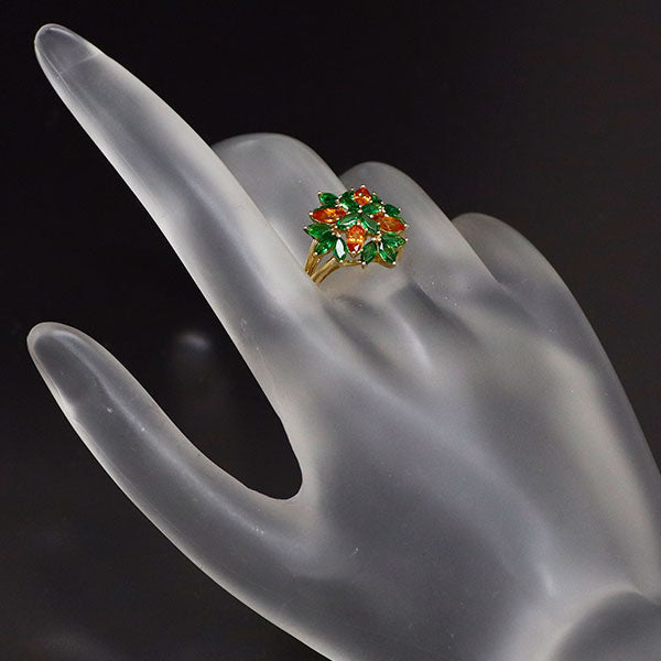K18YG グリーン ガーネット イエローサファイア リング 1.10ct YS0.65ct