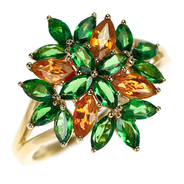 K18YG グリーン ガーネット イエローサファイア リング 1.10ct YS0.65ct